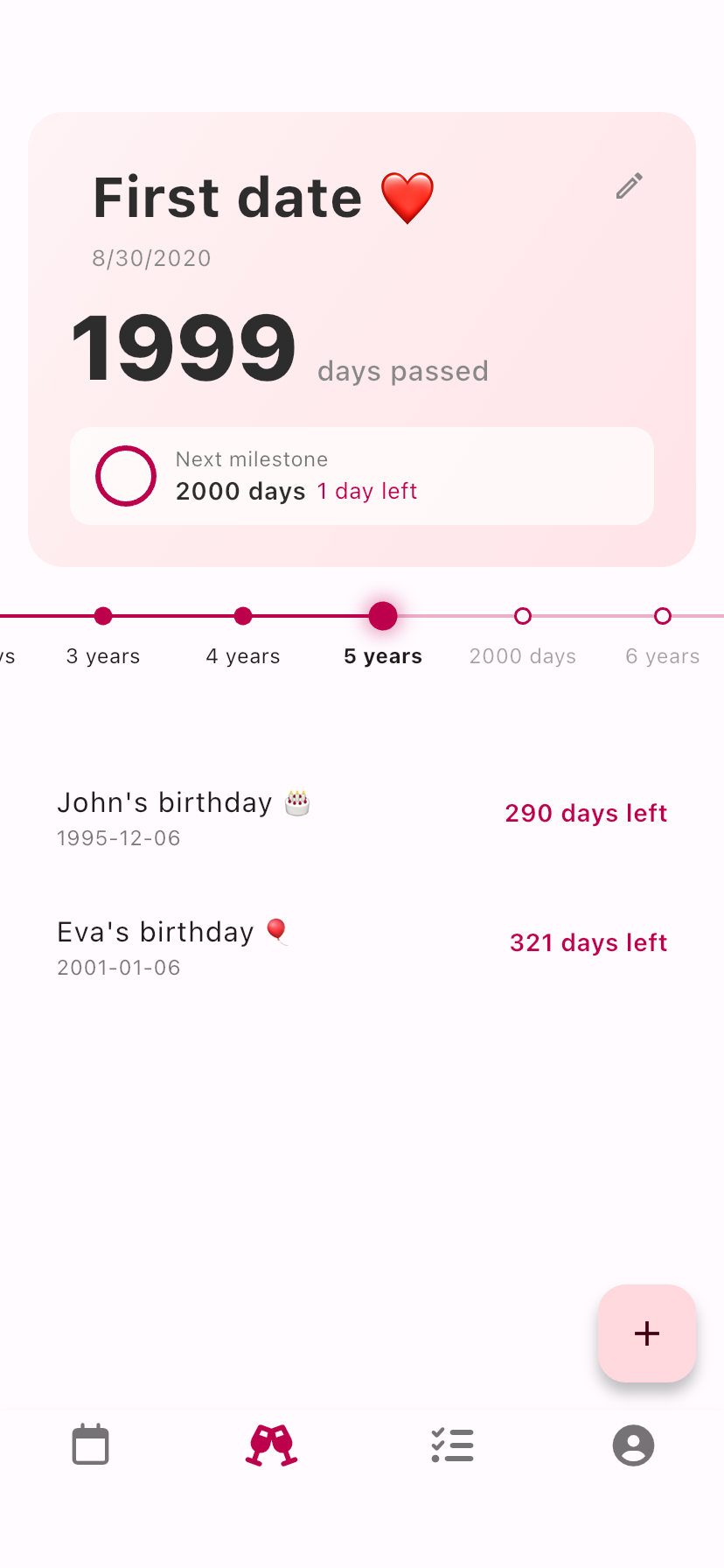 Duet anniversaries screen counting days since a couple's special date.